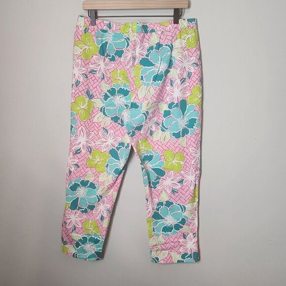 Lilly Pulitzer floral capris pants size 12 Hibiscus Pink Beach Mat pattern - Picture 6 of 13